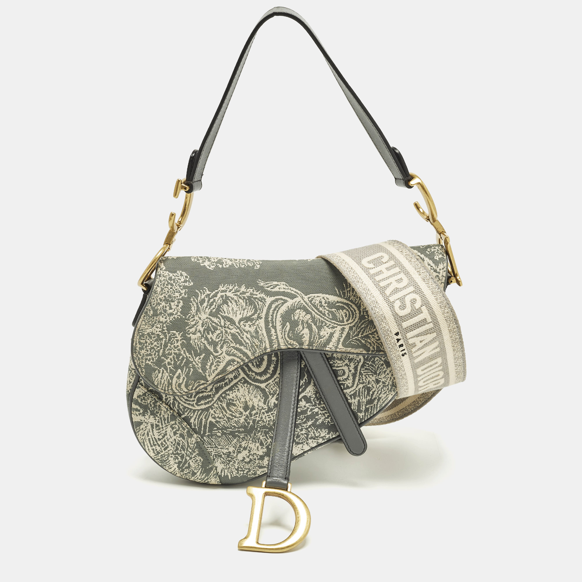 

Dior Saddle Grey Embroidered Canvas Shoulder Bag