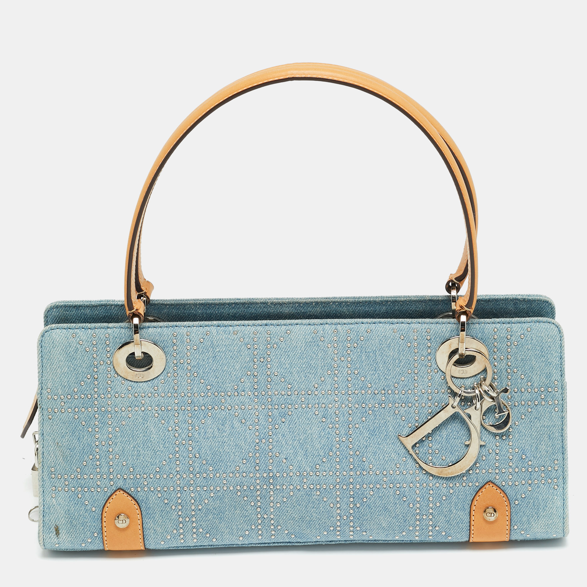 

Dior East West Lady Dior Blue/Brown Studded Cannage Denim and Leather Tote