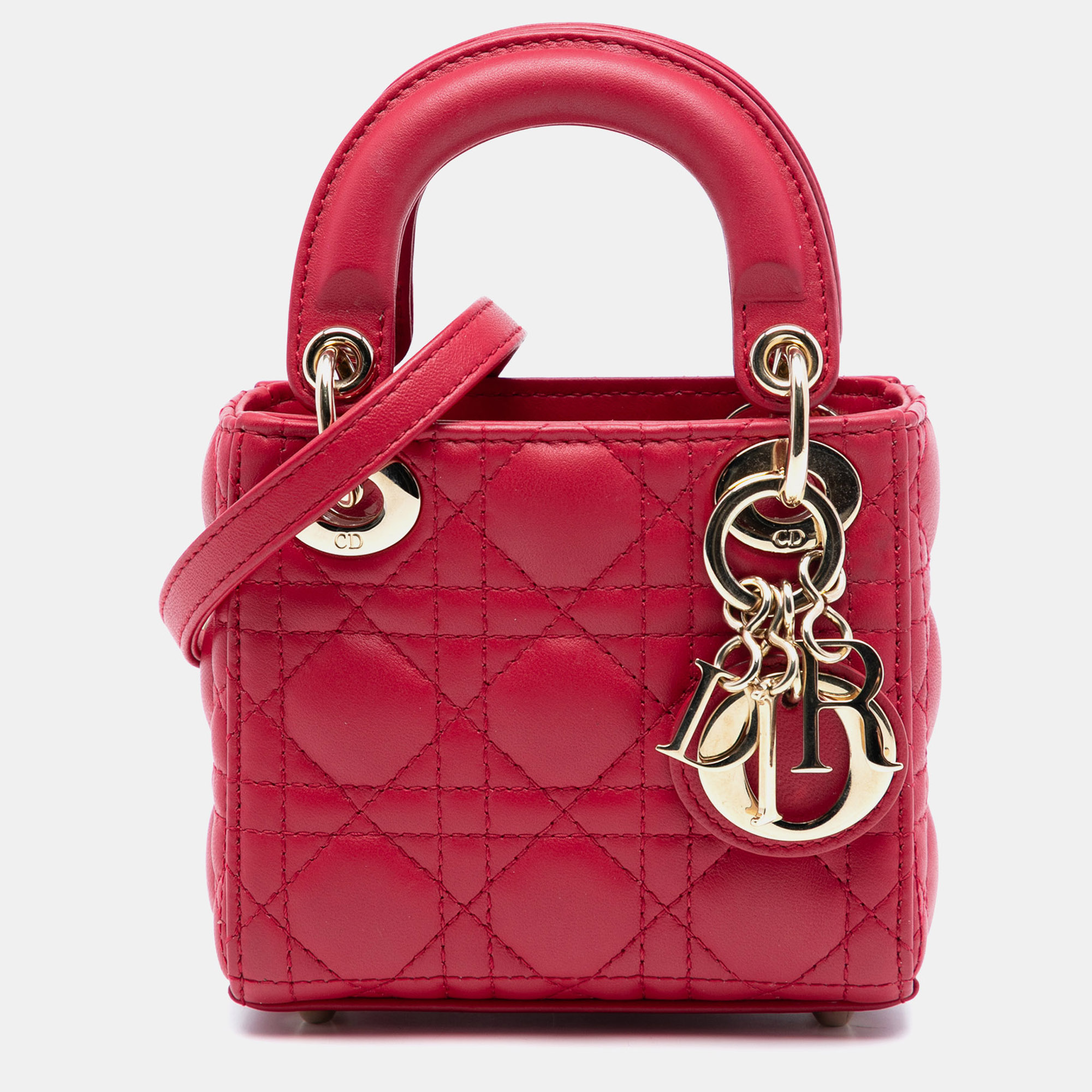

Dior Red Micro Lambskin Cannage Lady Dior