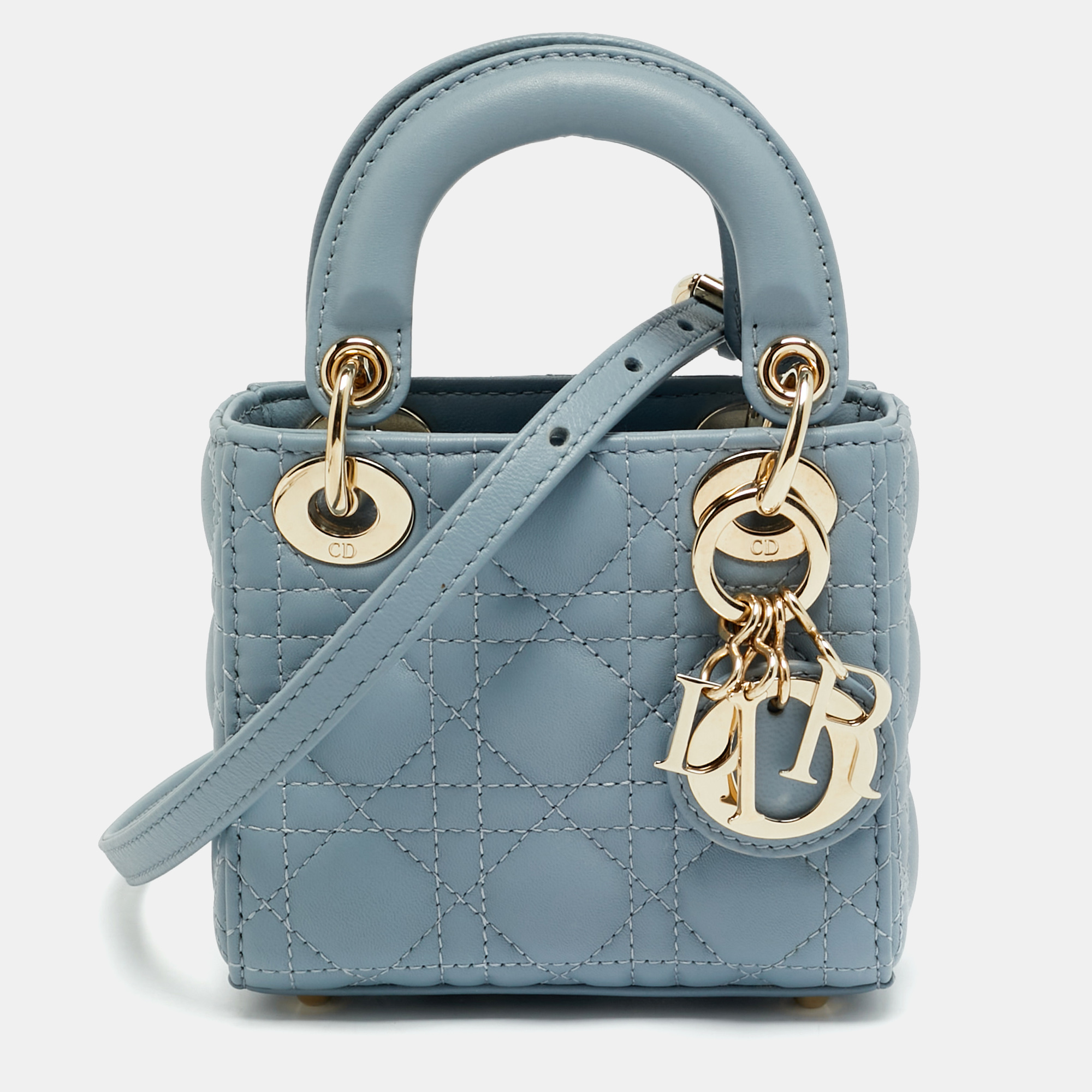 

Dior Lady Dior Micro Light Blue Cannage Leather Tote