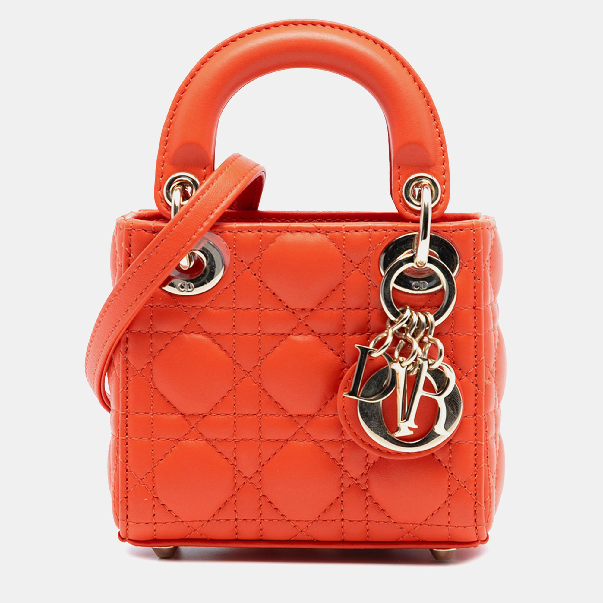 

Dior Orange Micro Lambskin Cannage Lady Dior