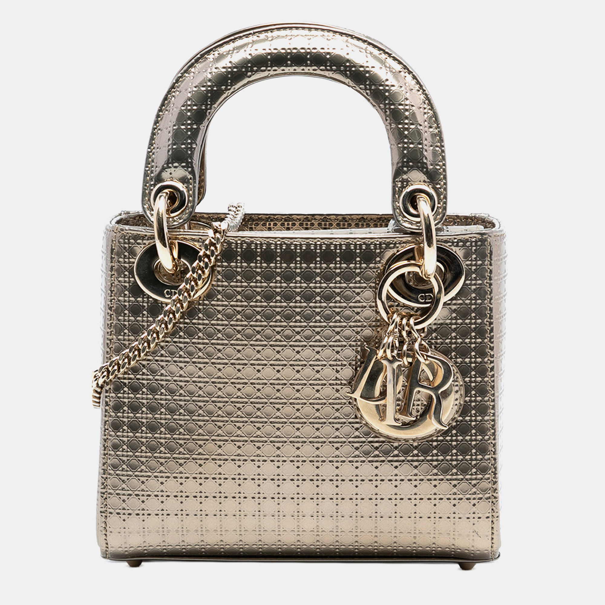 

Dior Gold Mini Metallic Patent Microcannage Lady Dior