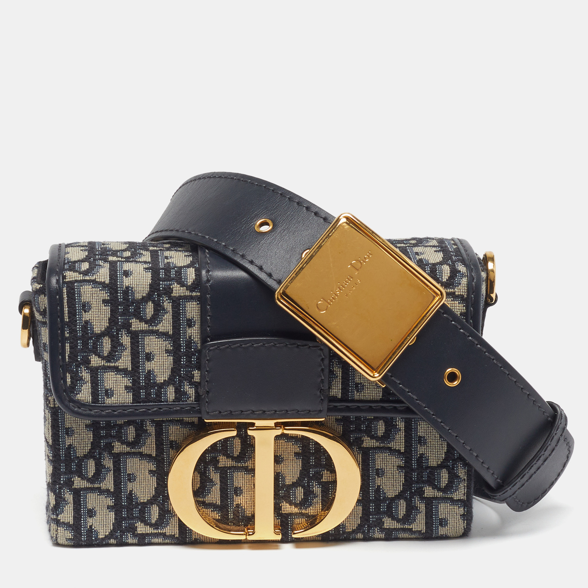 

Dior 30 Montaigne Navy Blue Oblique Canvas Box Bag