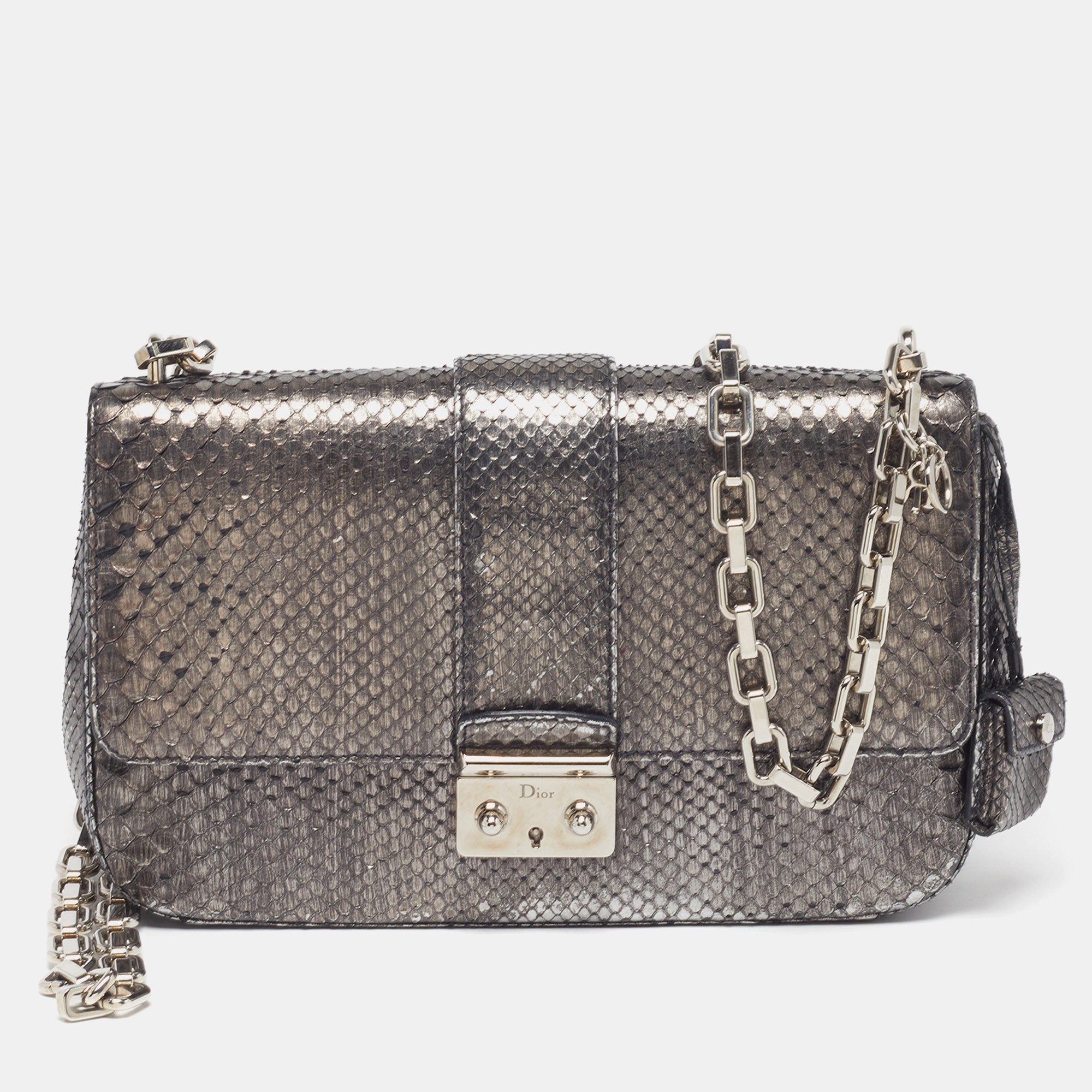 

Dior Miss Dior Flap Medium Metallic Grey Python Flap Bag