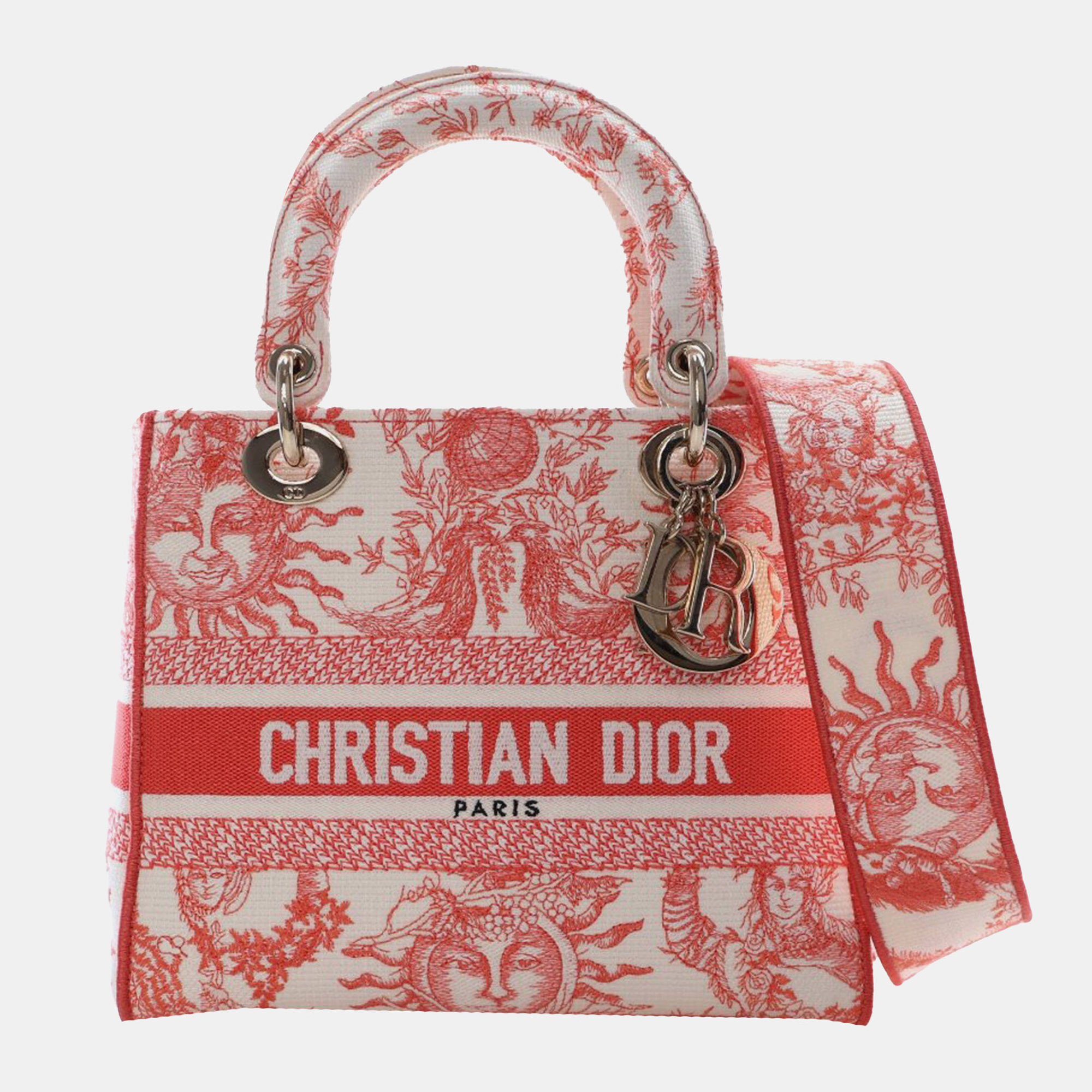 

Dior Red White Medium Embroidered Canvas Toile de Jouy Soleil Lady D Lite