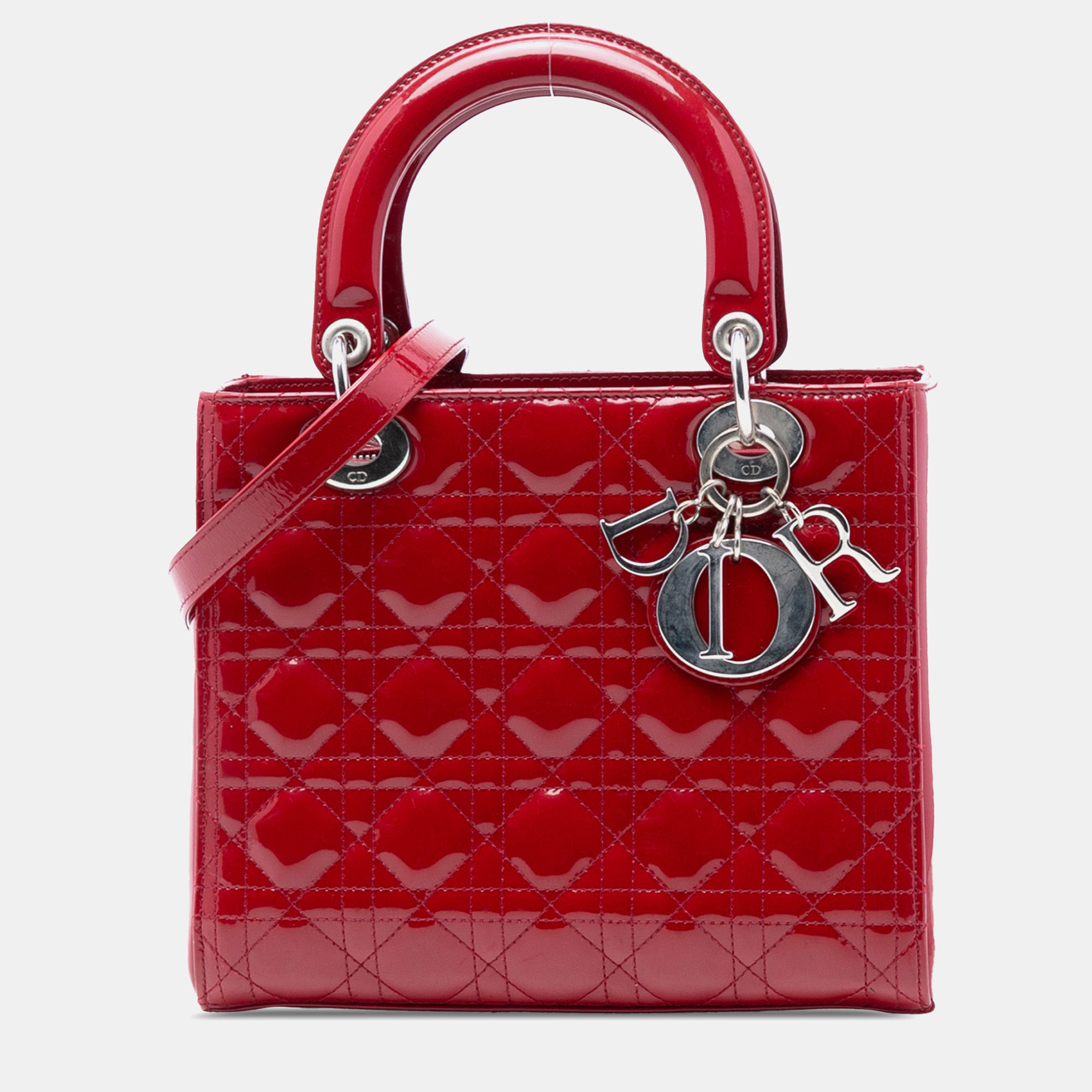 

Dior Red Medium Patent Cannage Lady Dior