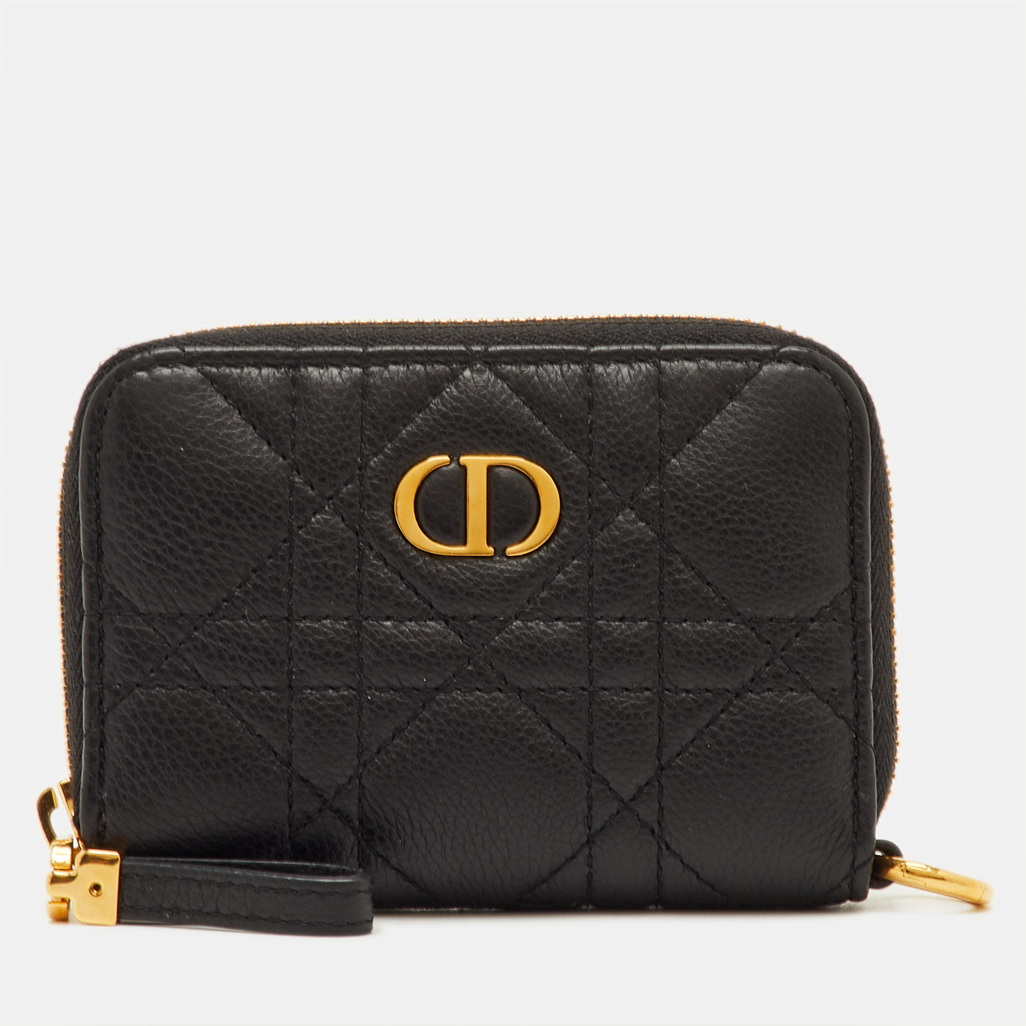 

Dior Caro Black Cannage Leather Zip Compact Wallet