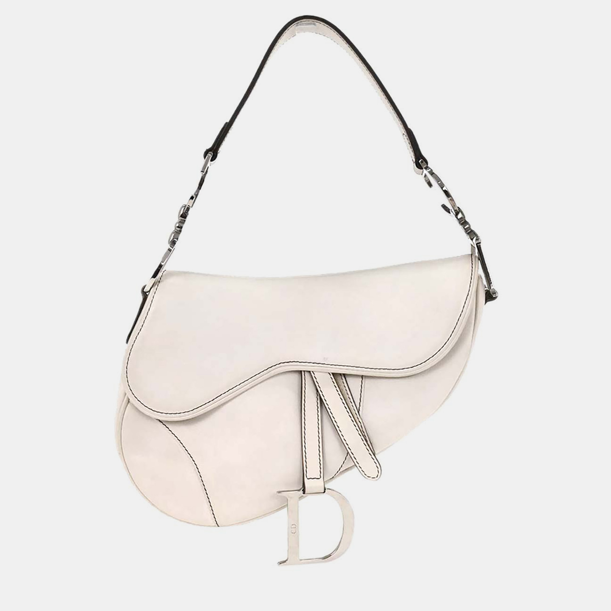 

Christian Dior White Leather Saddle Handbag