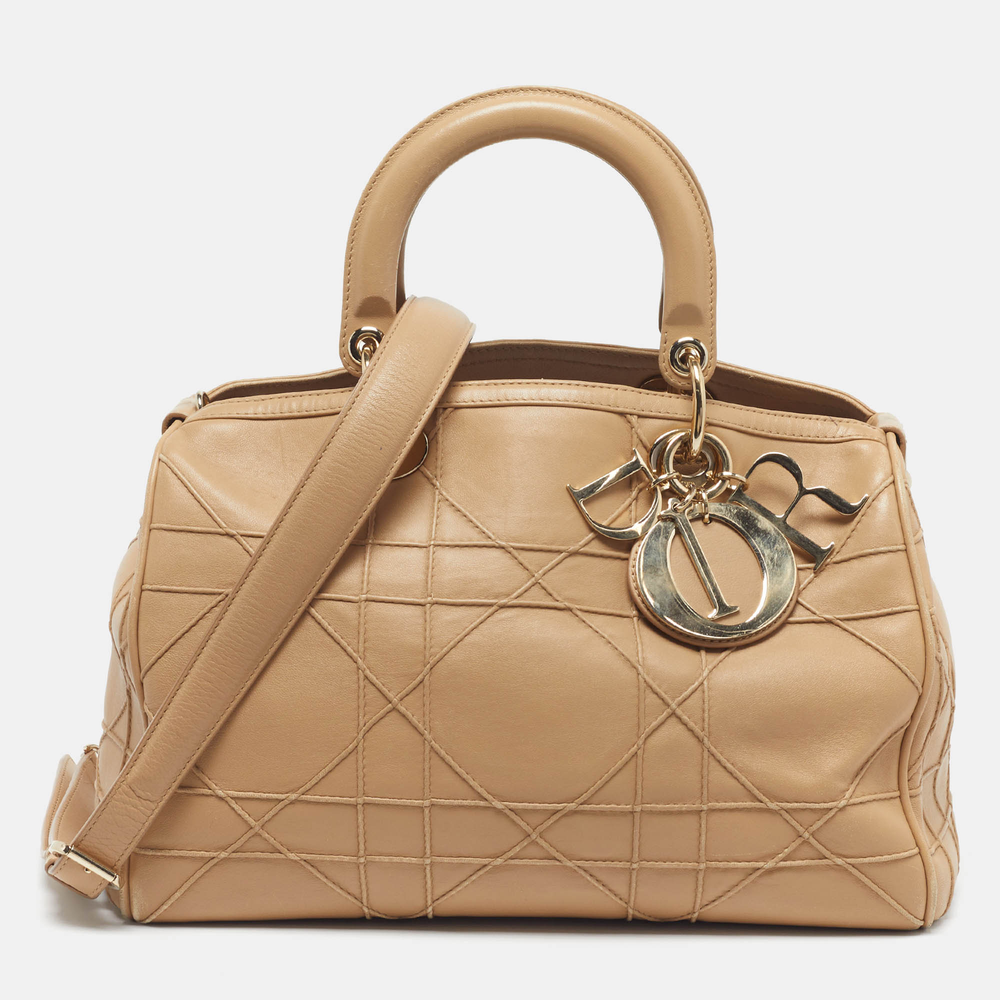 

Dior Granville Polochon Beige Cannage Leather Satchel