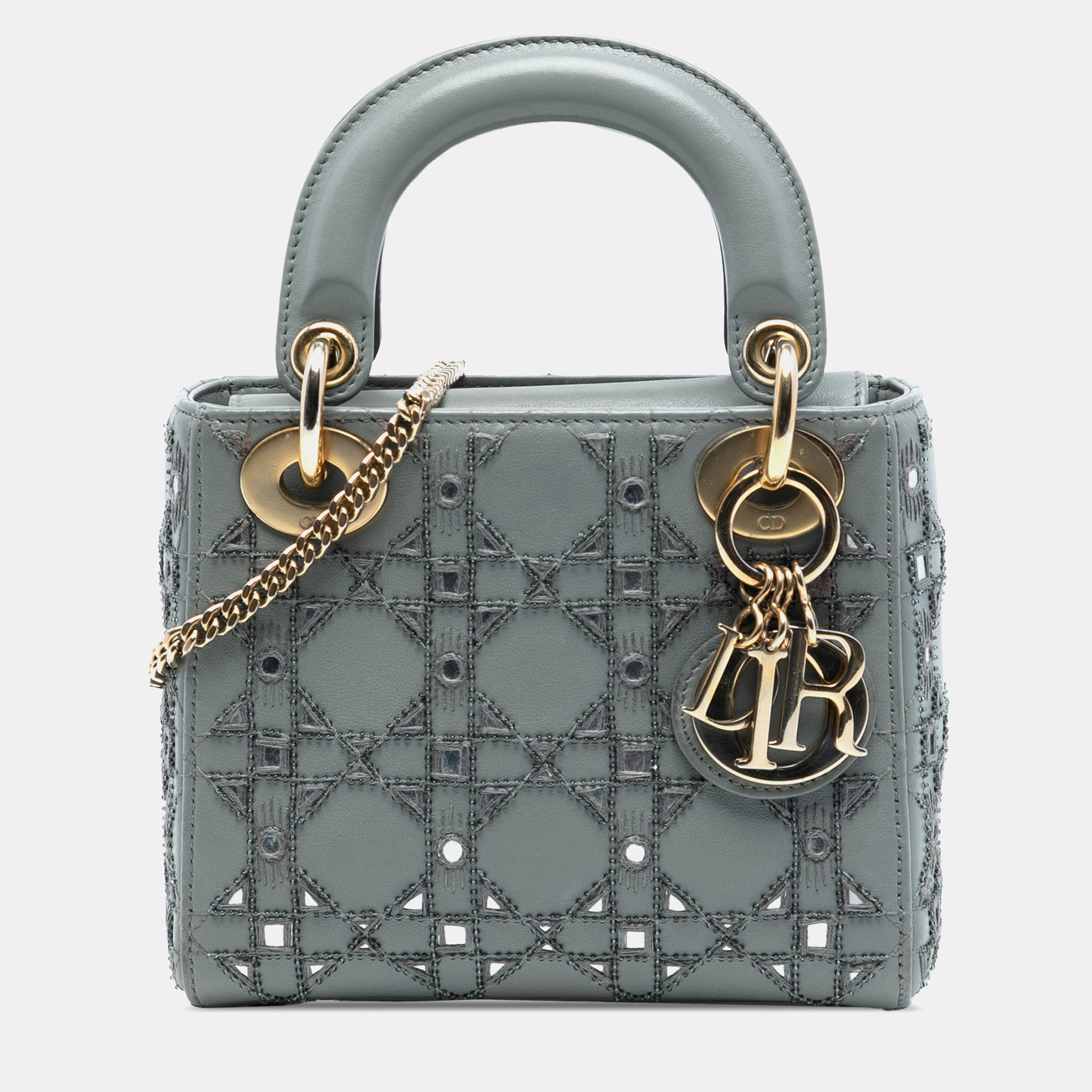 

Dior Mini Grey Calfskin Cannage Beaded Lady Dior