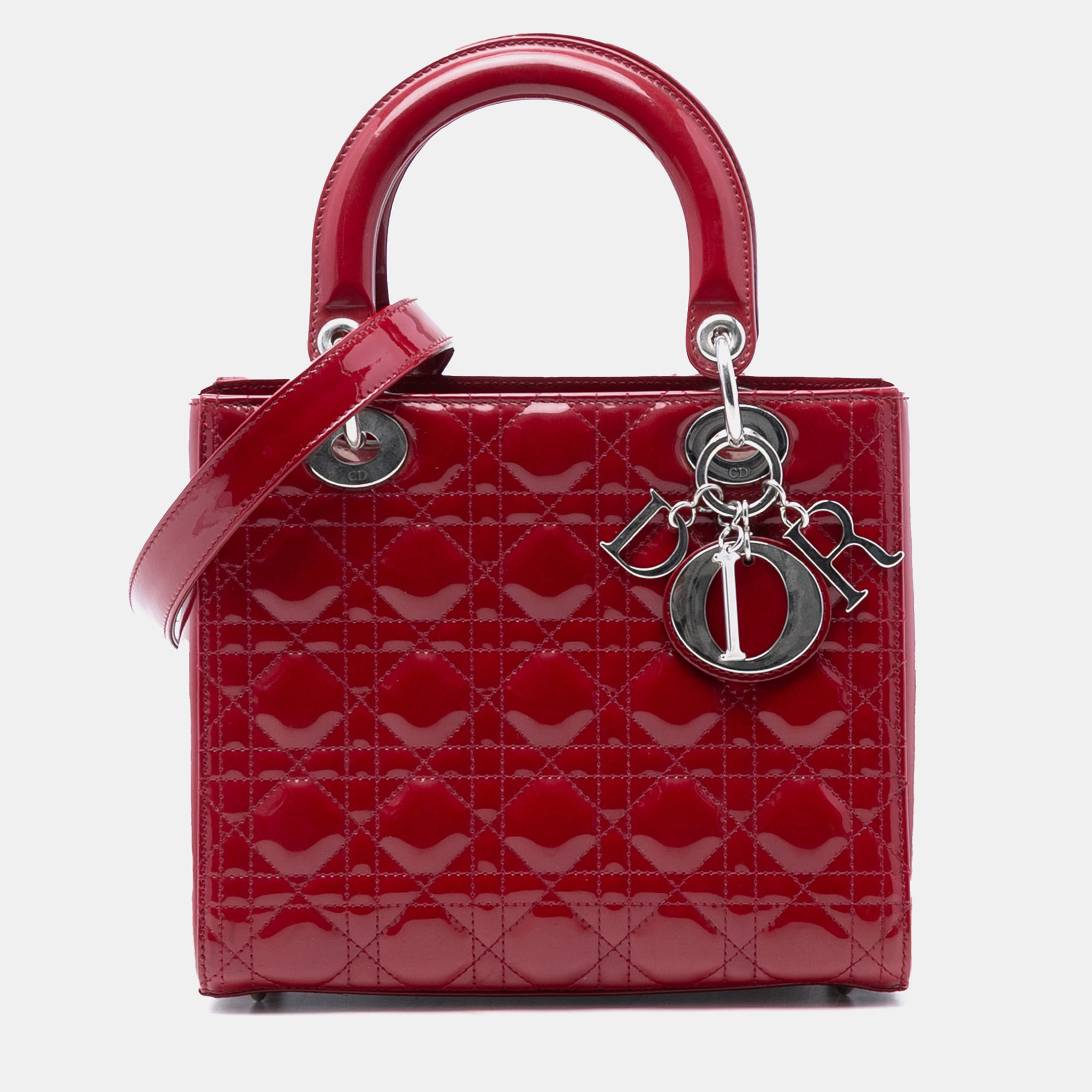 

Dior Red Medium Patent Cannage Lady Dior