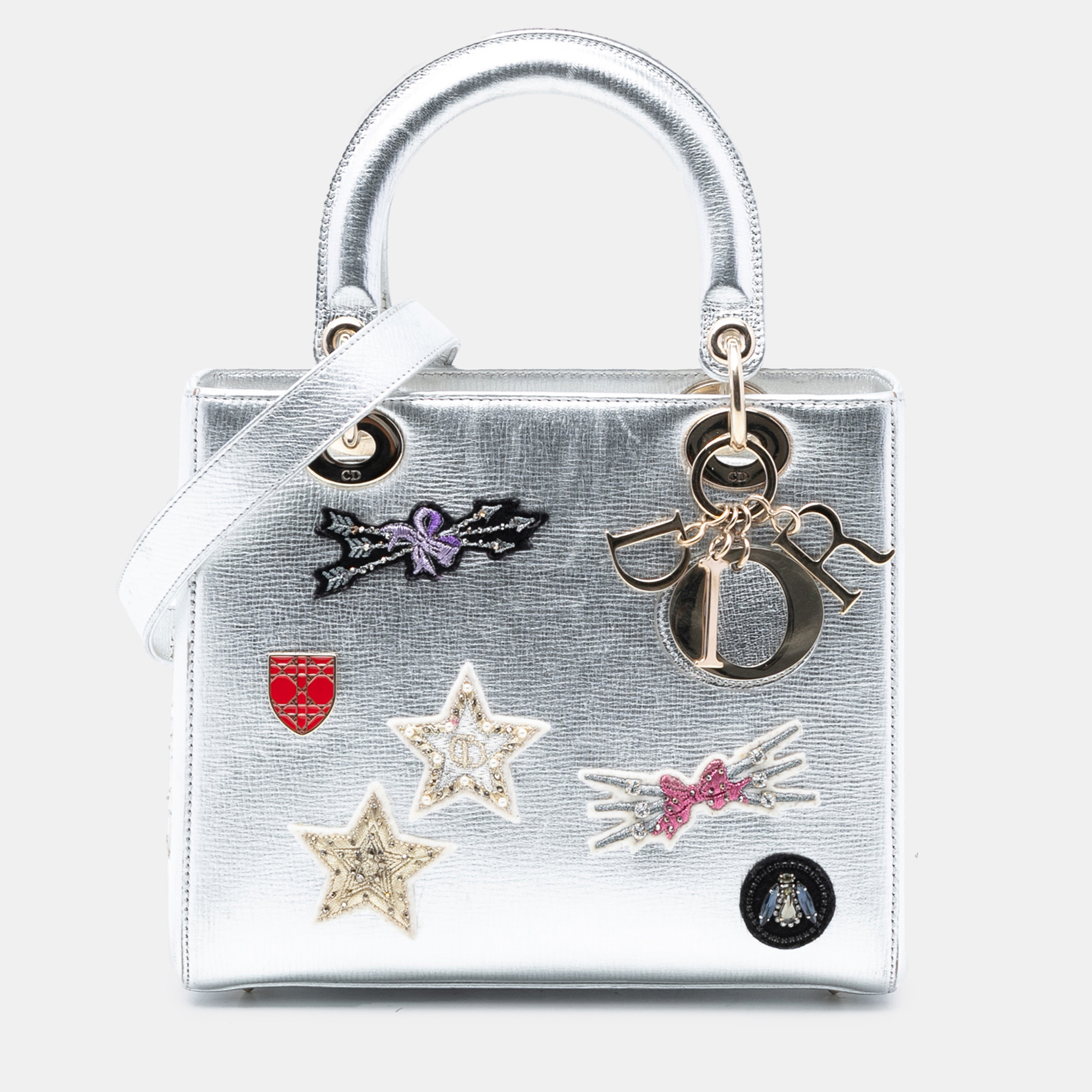 

Dior Silver Medium Calfskin Patch Embellished Lady Dior