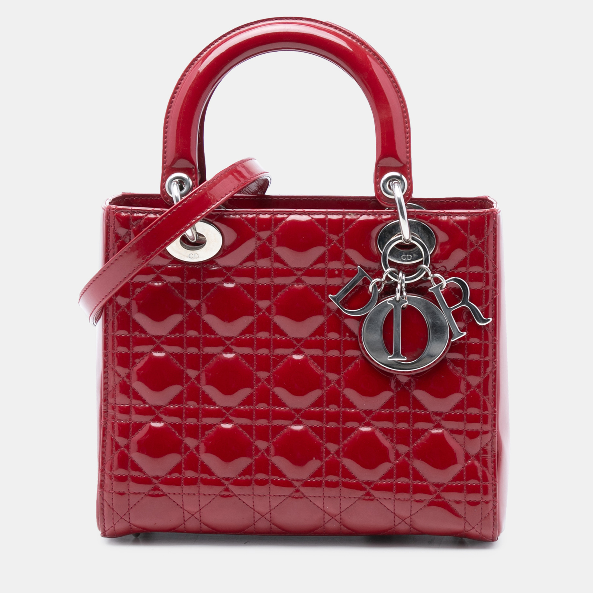 

Dior Red Medium Patent Cannage Lady Dior