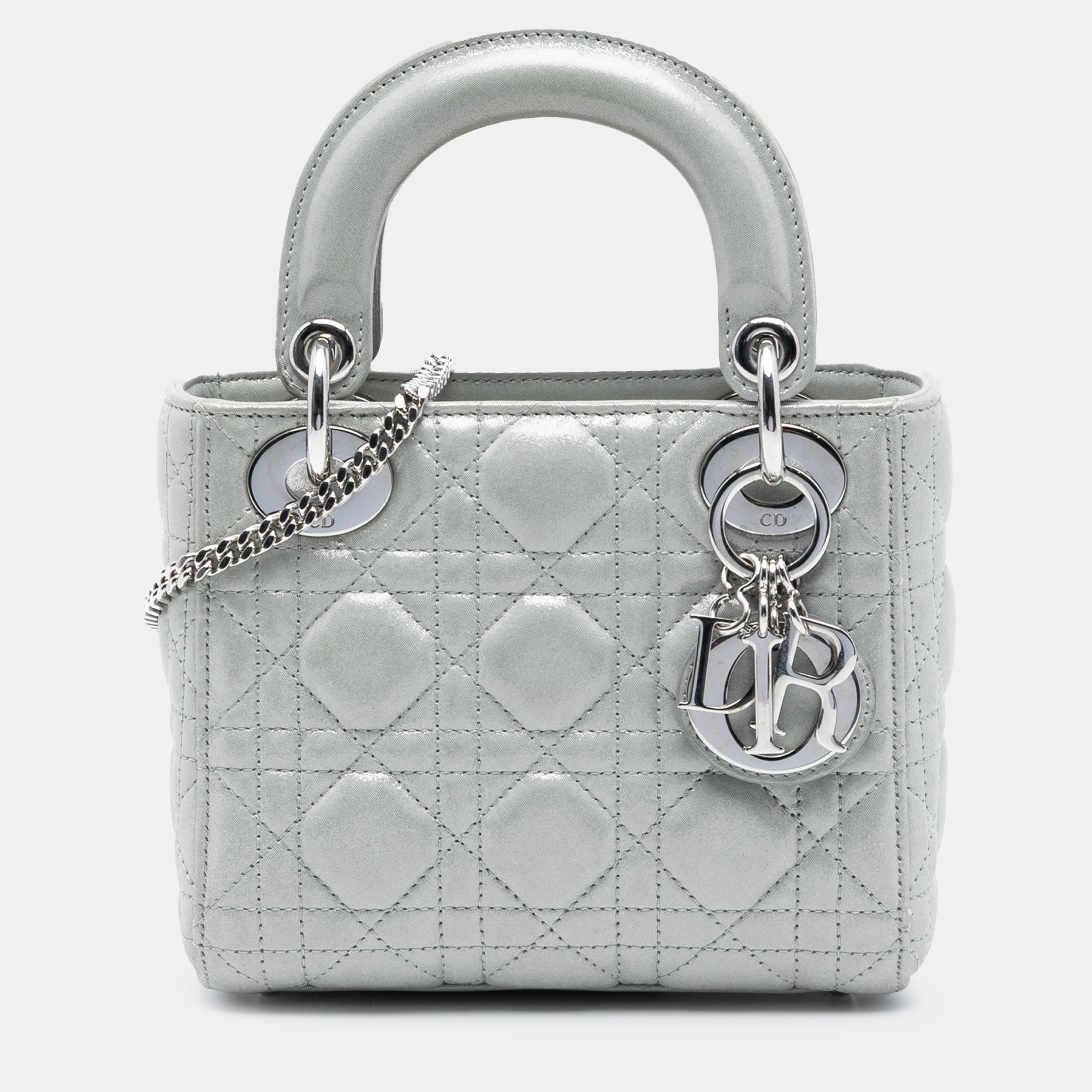 

Dior Silver Mini Iridescent Lambskin Cannage Lady Dior