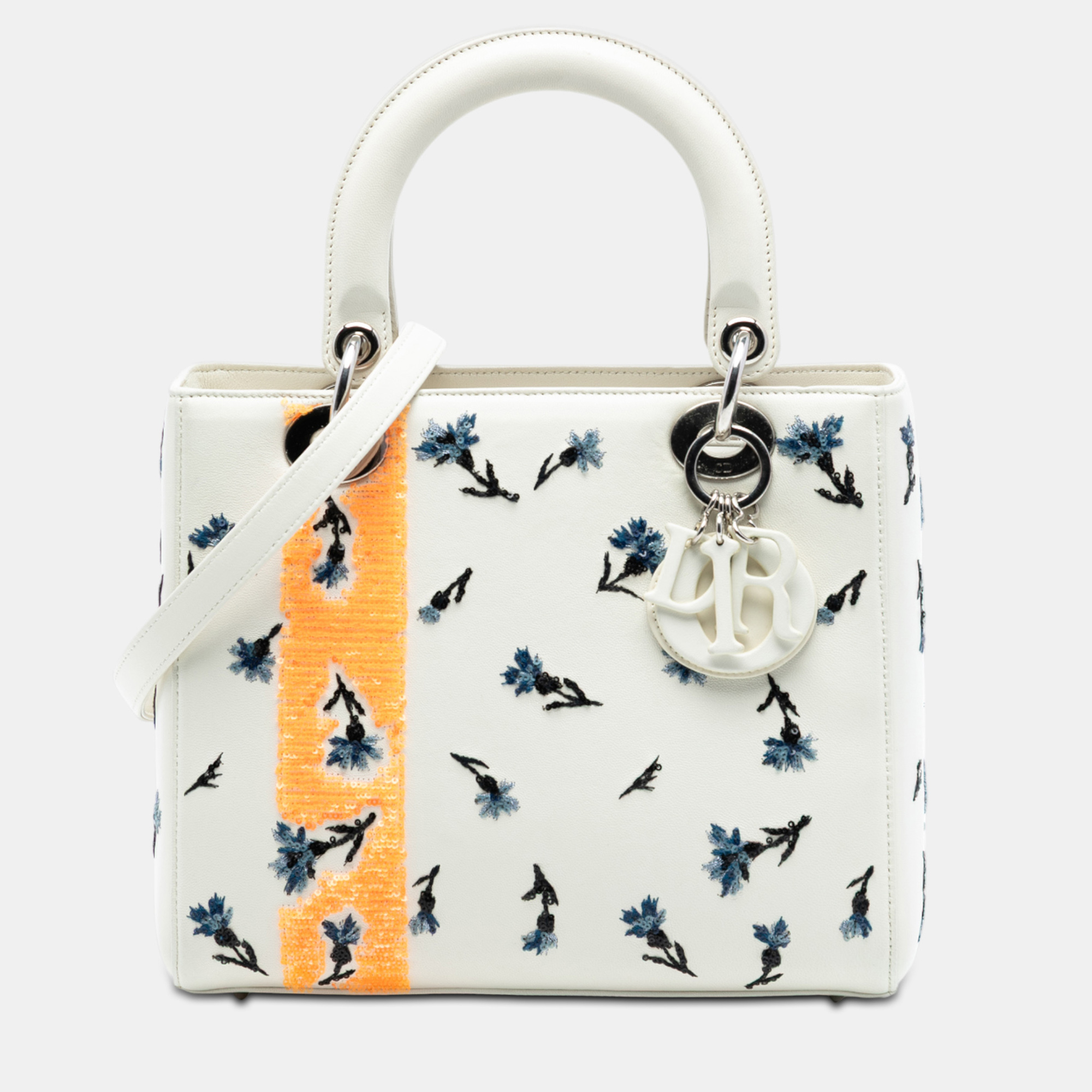 

Dior White Medium Lambskin Floral Sequin Lady Dior