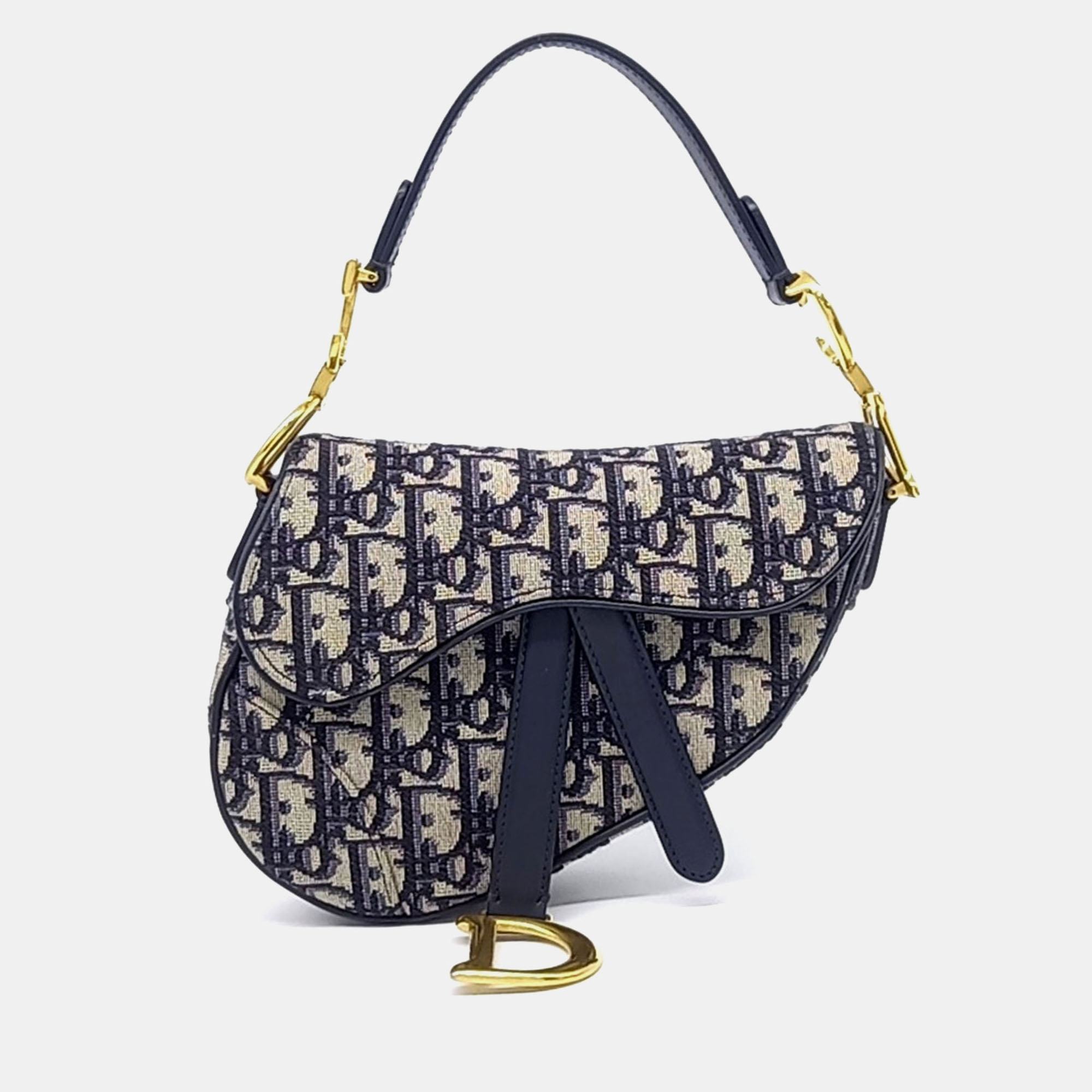 

Dior Beige, Navy Blue Canvas Oblique Mini Saddle Bag