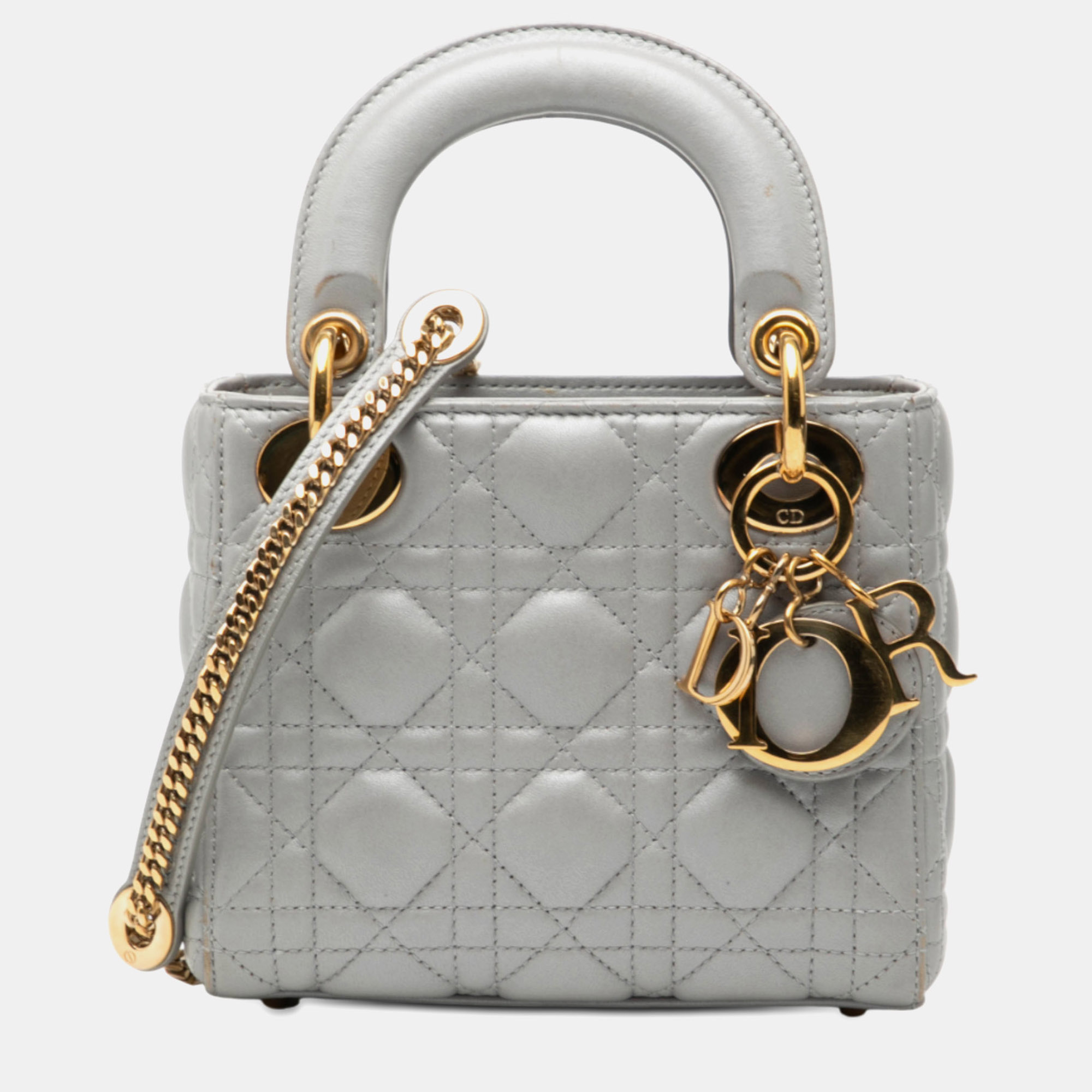 

Dior Mini Grey Metallic Lambskin Cannage Lady Dior