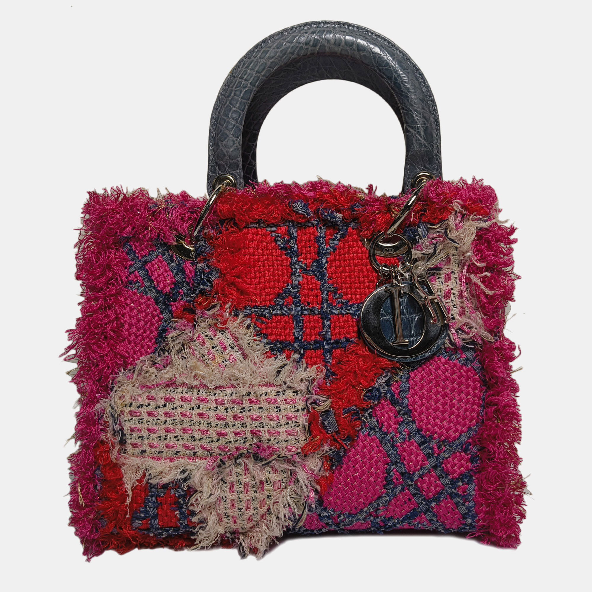 

Dior Medium Red Tweed Fringe Lady Dior with Croc Handle