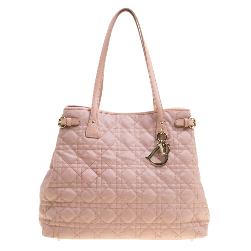 Pre Owned Dior Peach Coated Canvas Medium Panarea Shopper Tote