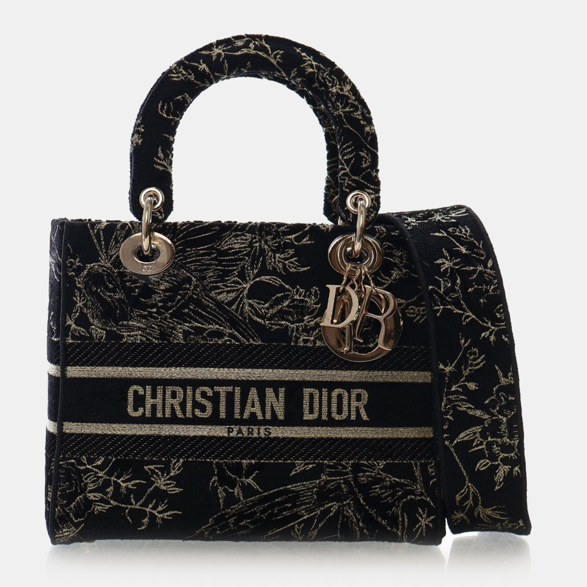 

Dior Lady D-Lite Medium Embroidered Canvas Top Handle Bag, Black