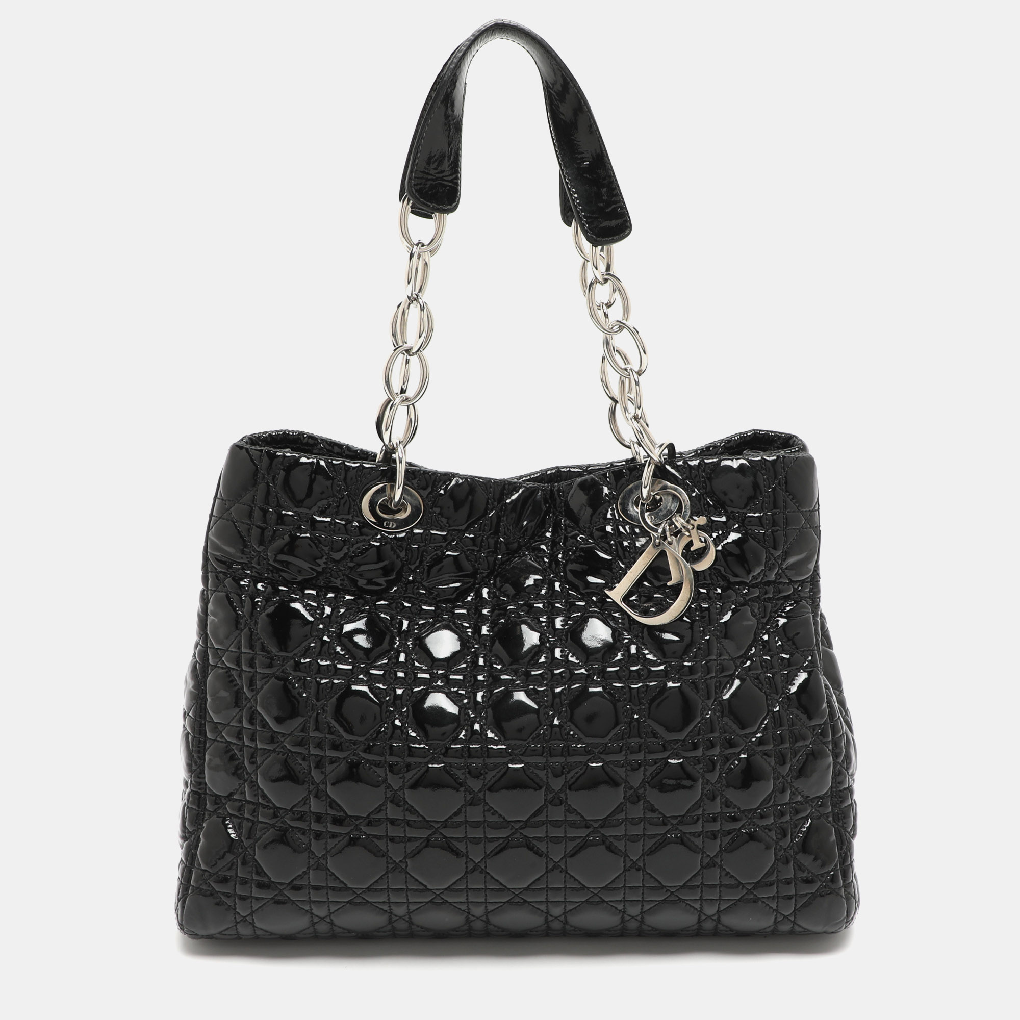 

Dior Soft Lady Dior Large Black Cannage Patent Leather Shopper Tote