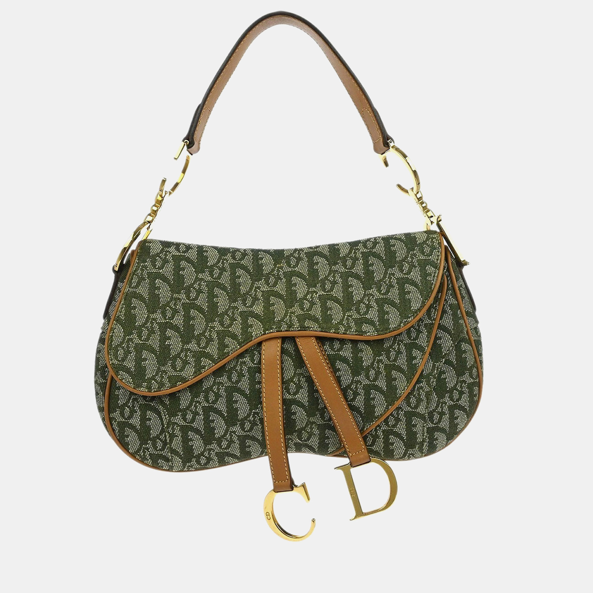 

Dior Trotter Double Saddle Green Canvas Saddle Bag, Brown