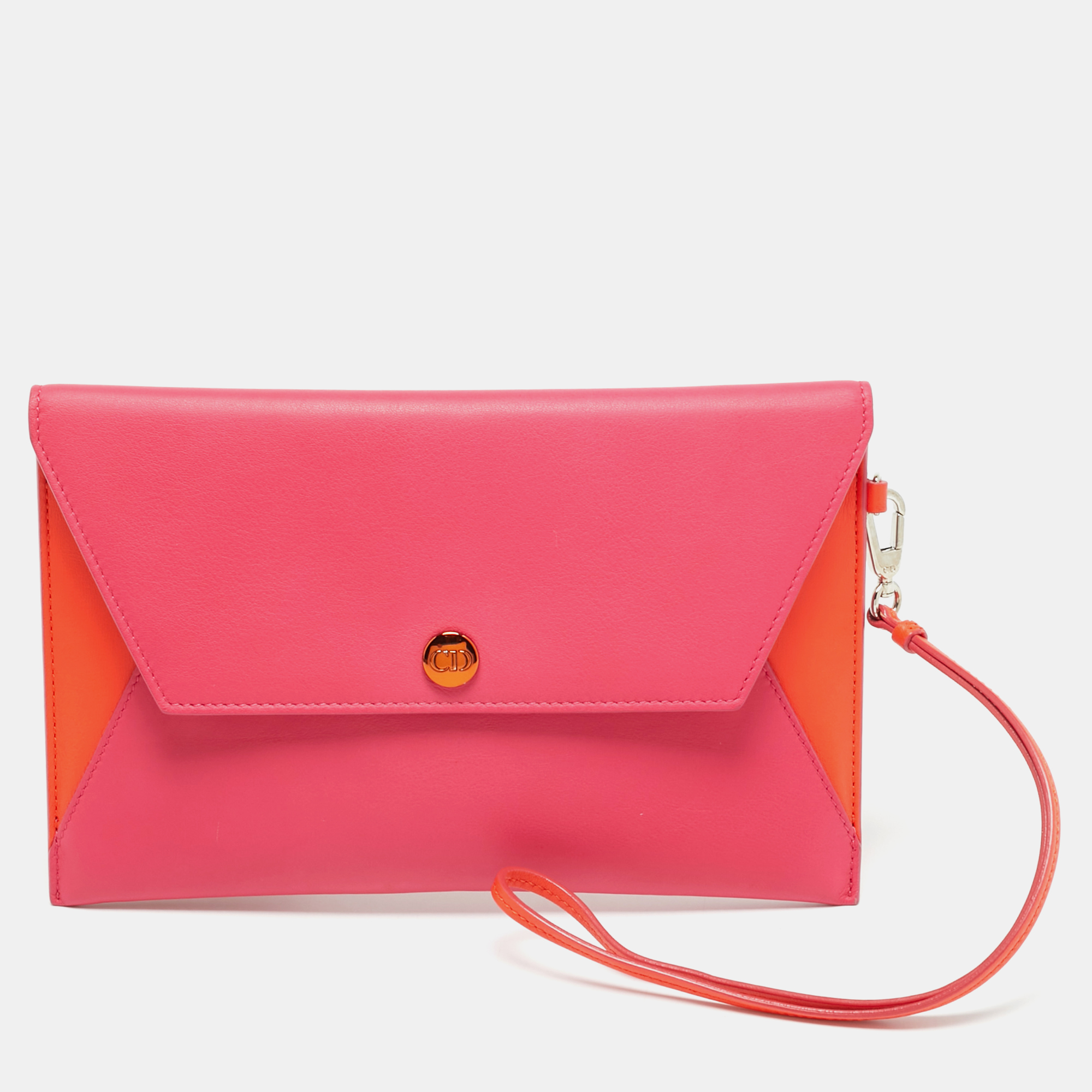 

Dior Addict Fuchsia/Orange Leather Envelope Clutch, Pink