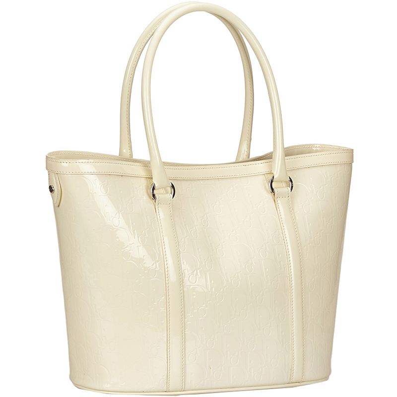 

Dior White Patent Leather Diorissimo Tote