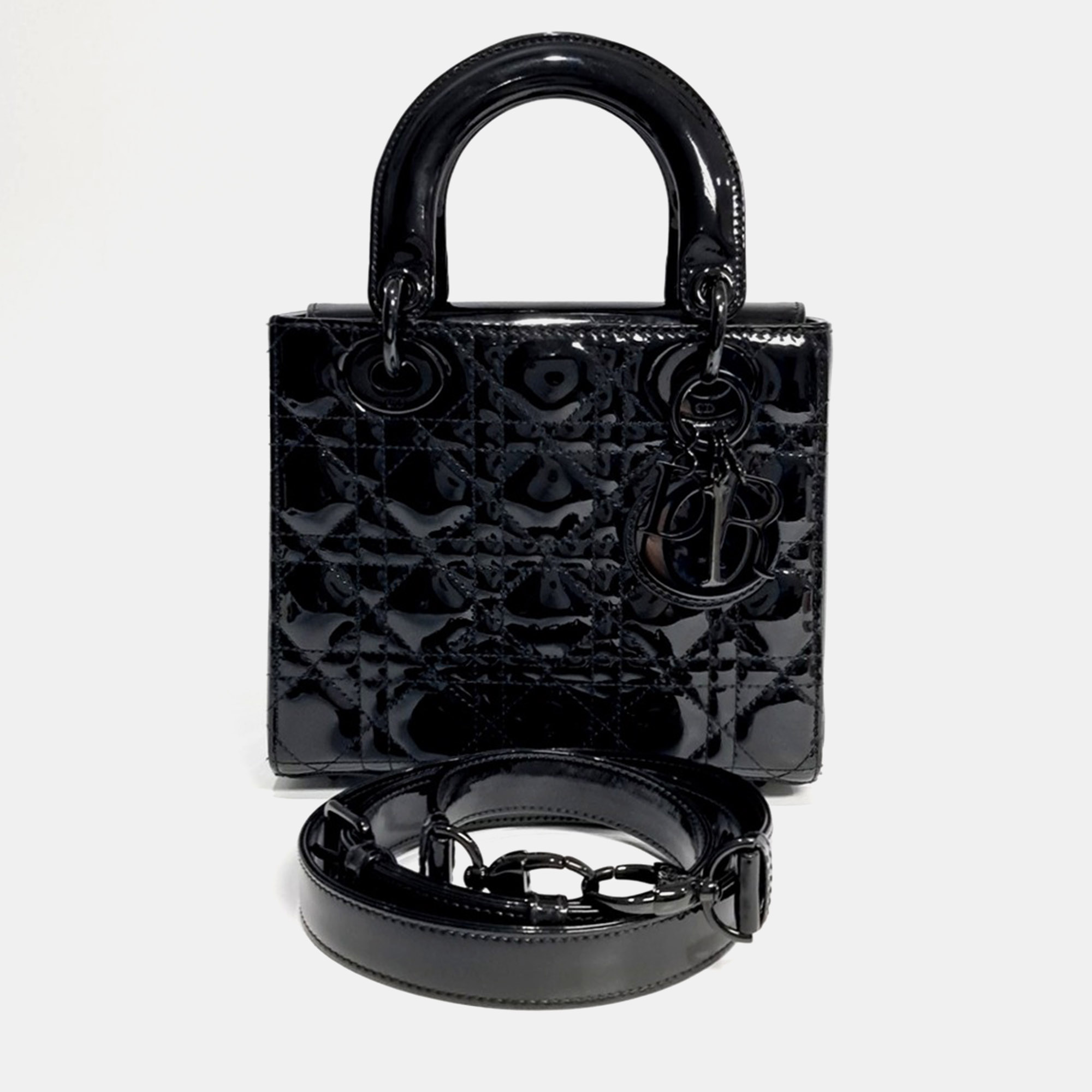 

Dior Black Leather Patent Lady Bag Small