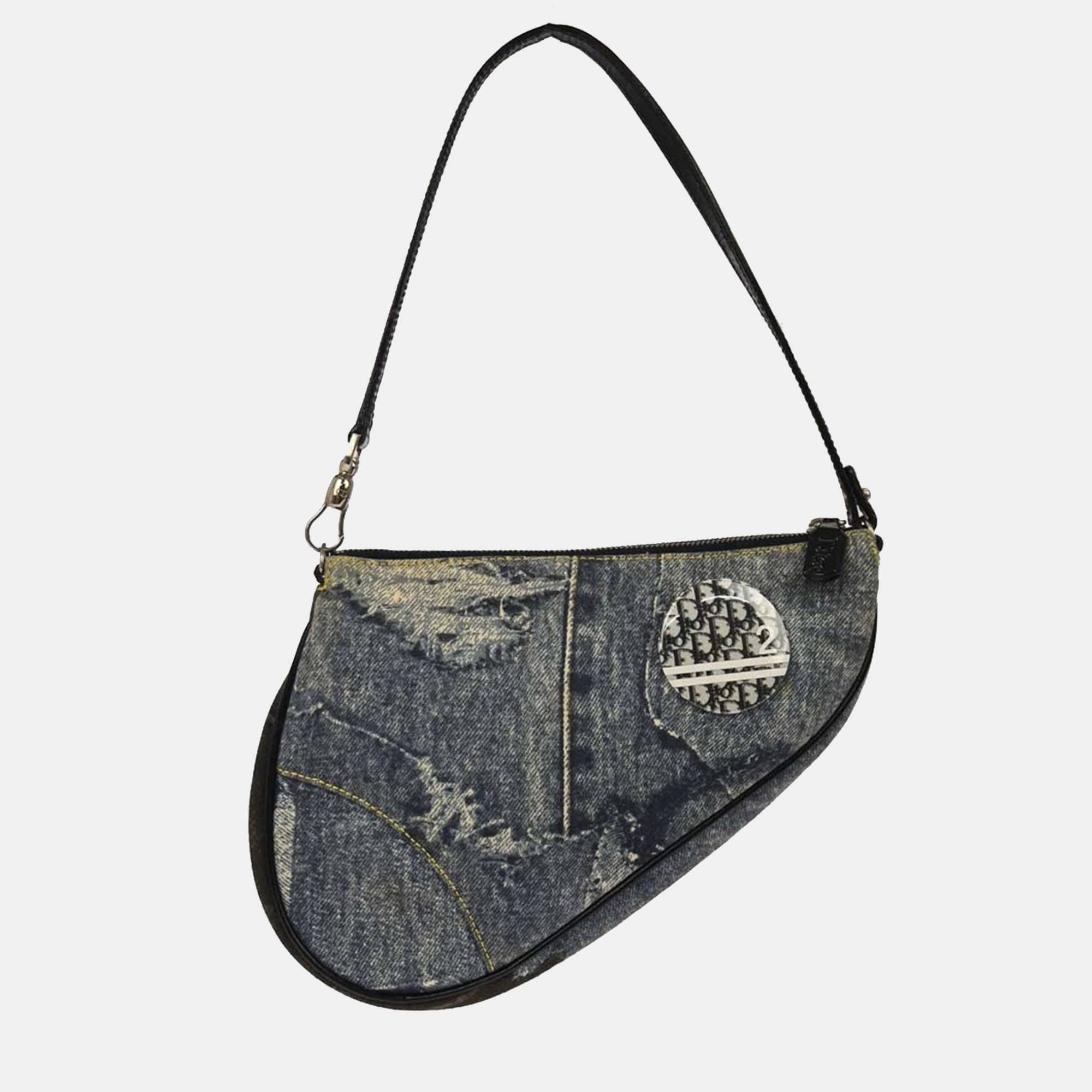 

Christian Dior Blue Denim Print Saddle Handbag