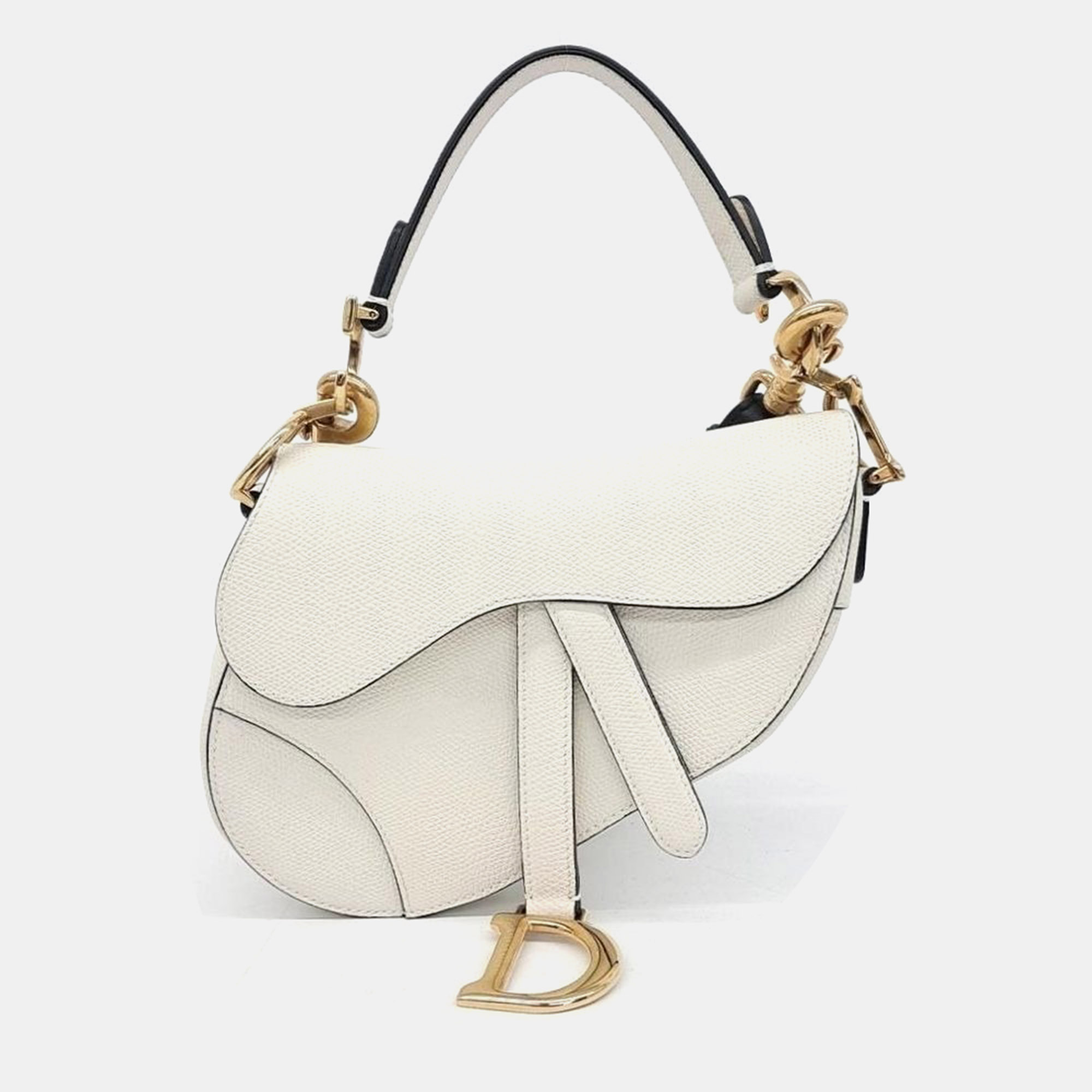 

Dior White Leather Christian Dior Mini Saddle Bag Strap