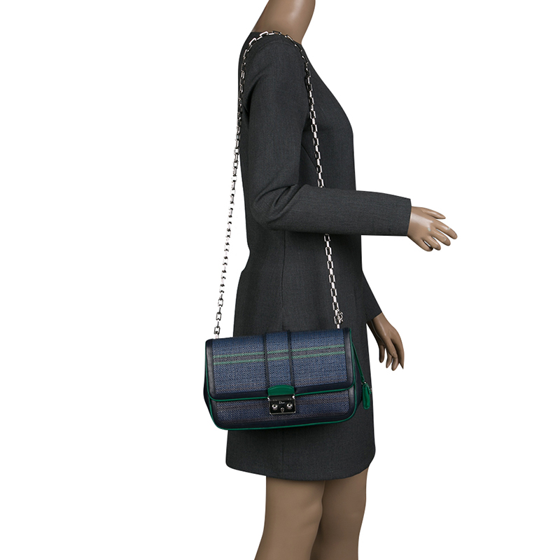 

Dior Blue/Green Raffia and Leather Miss Dior Medium Flap Bag