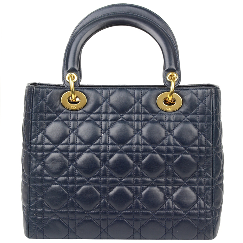 

Dior Navy Blue Cannage Quilted Leather  Lady Dior Tote