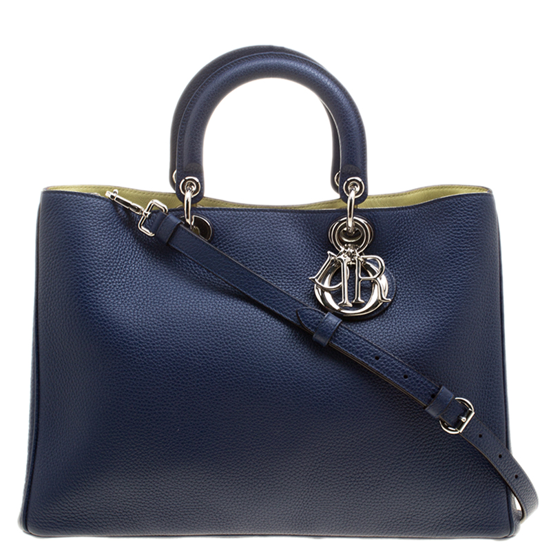 Pre Owned Dior Dark Blue Leather Large Diorissimo Shopper Tote