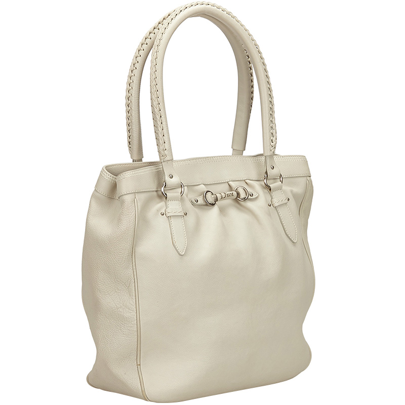 

Dior White Pebbled Leather Tote