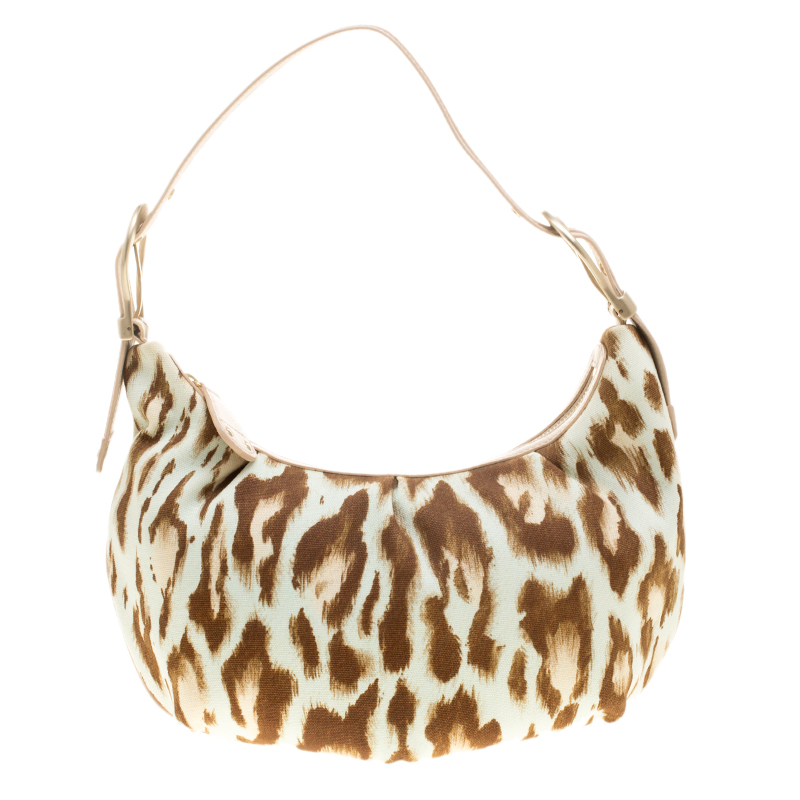 Pre Owned حقيبة ديور بيح/بني نقشة الفهد بإبازيم وسحاب