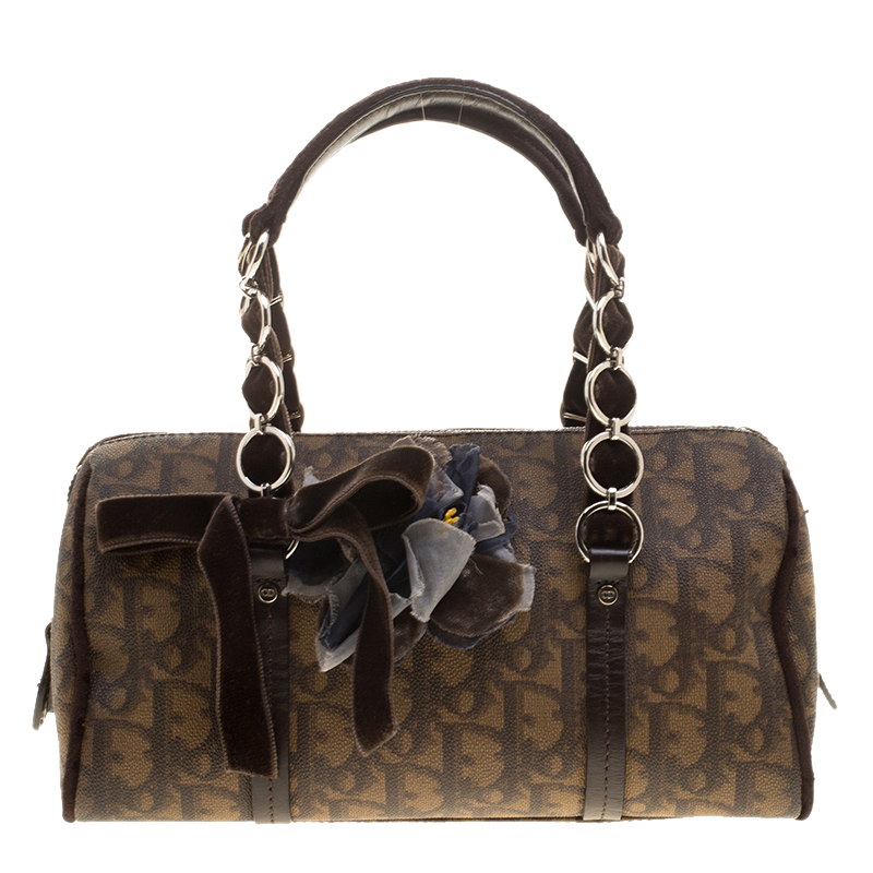 Pre Owned Dior Brown Diorissimo Coated Canavs Satchel