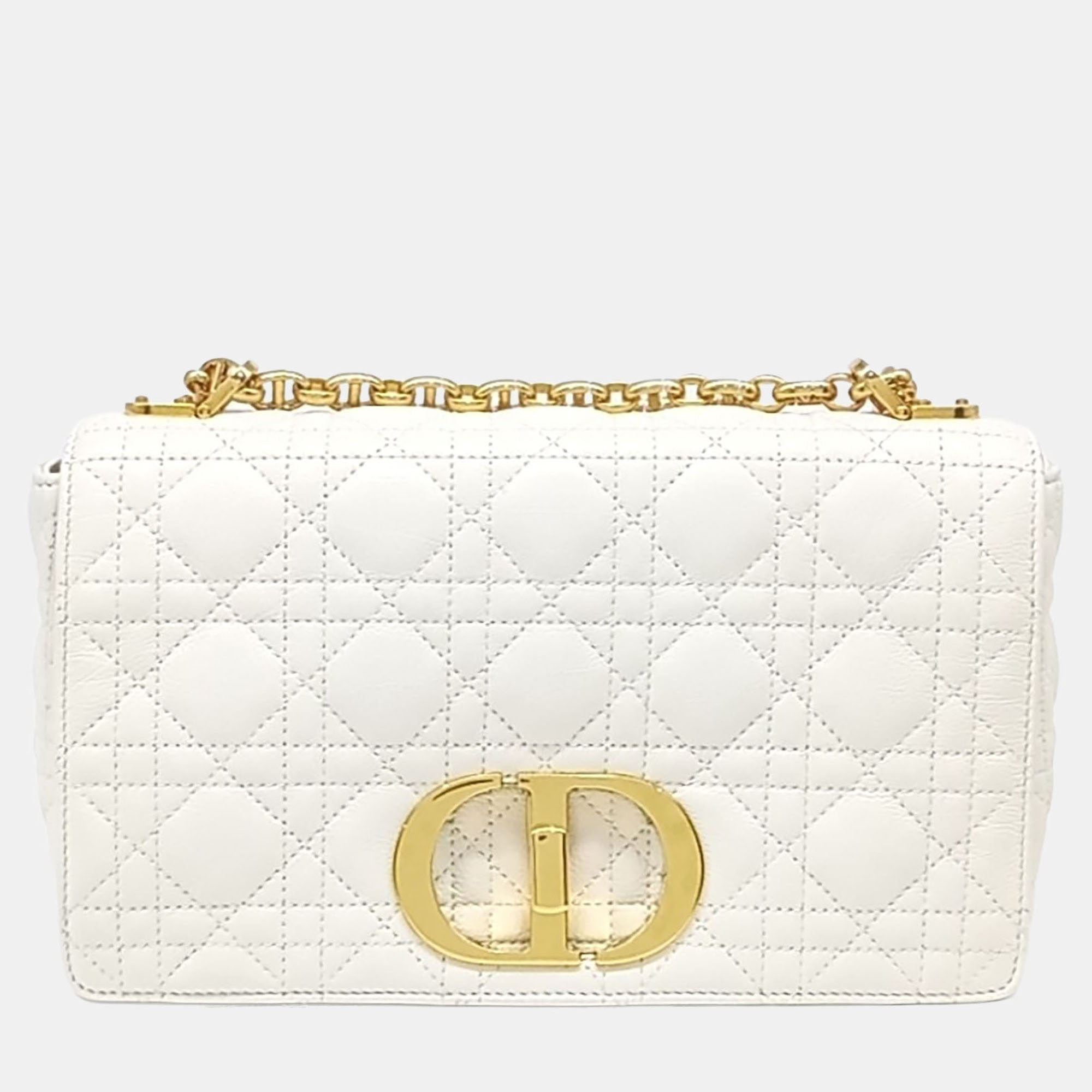 Pre Owned Christian Dior White Leather Caro Bag Medium