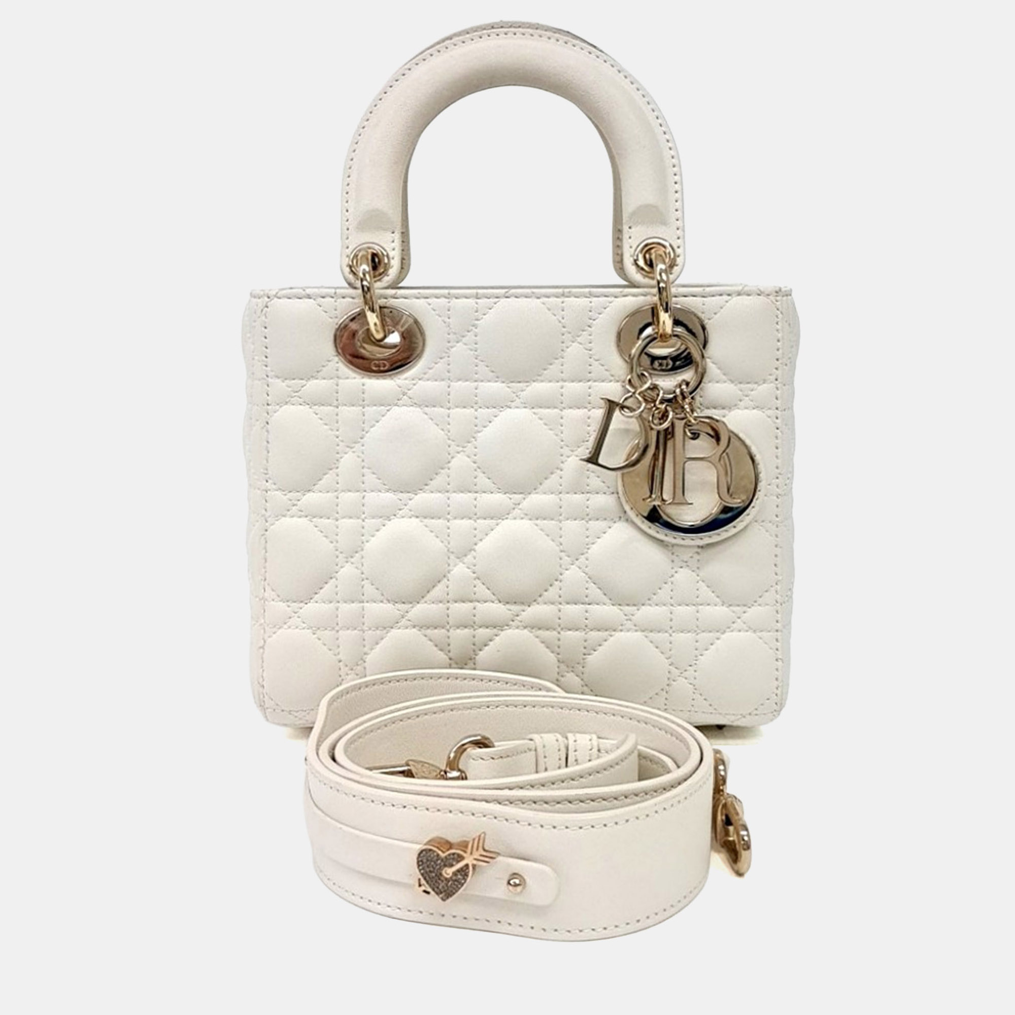 Christian Dior Cannage Lady Dior White Leather Bag Small