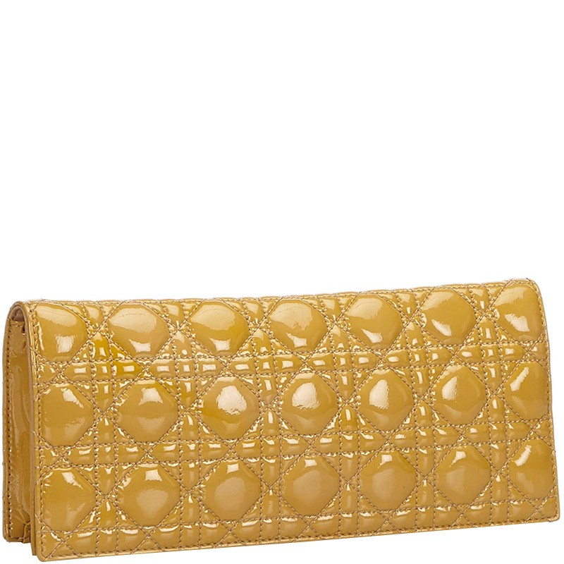 

Dior Yellow Quilted Cannage Patent Leather Chain Pochette Clutch Bag