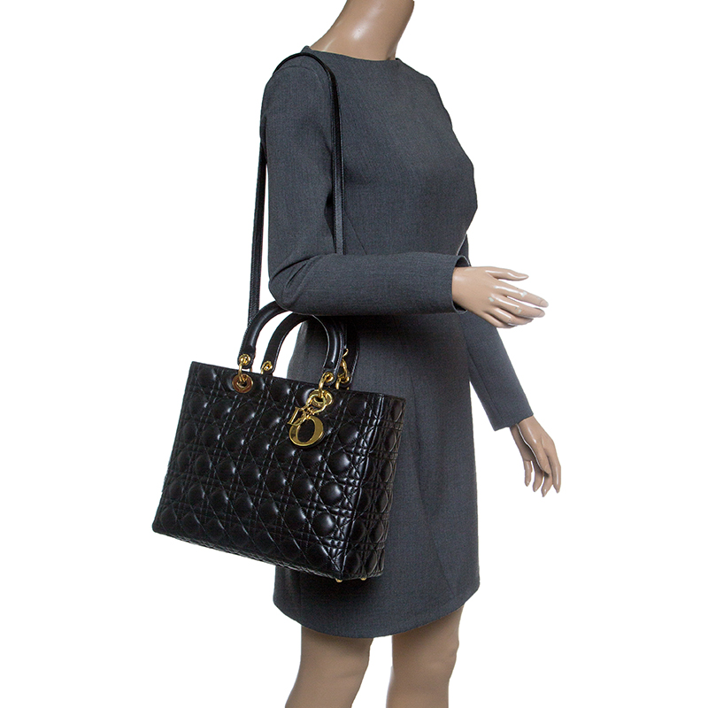 

Dior Black Leather  Lady Dior Tote