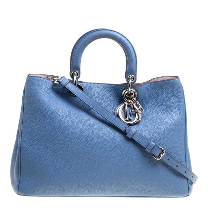 Pre Owned حقيبة يد ديور شوبر ديوريسيمو كبيرة جلد حُبيبي أزرق داكن