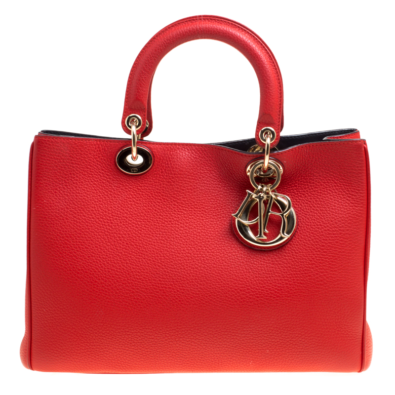 Pre Owned Dior Red Leather Medium Diorissimo Shopper Tote