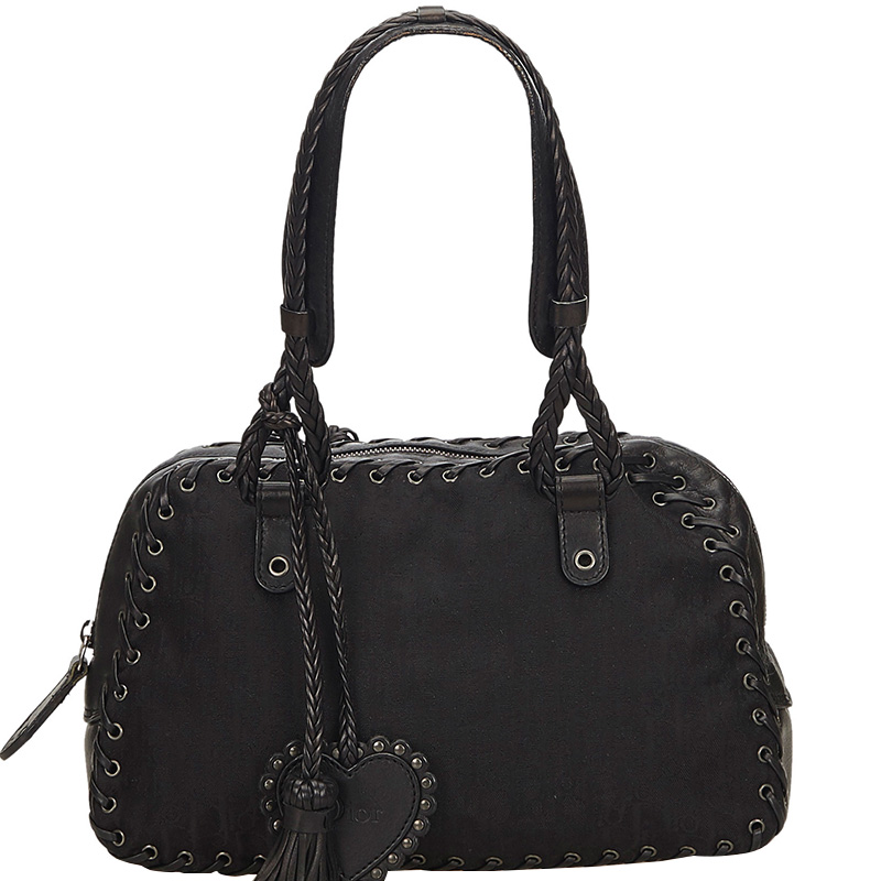 Dior Black Canvas/Leather Oblique Lovely Satchel Bag