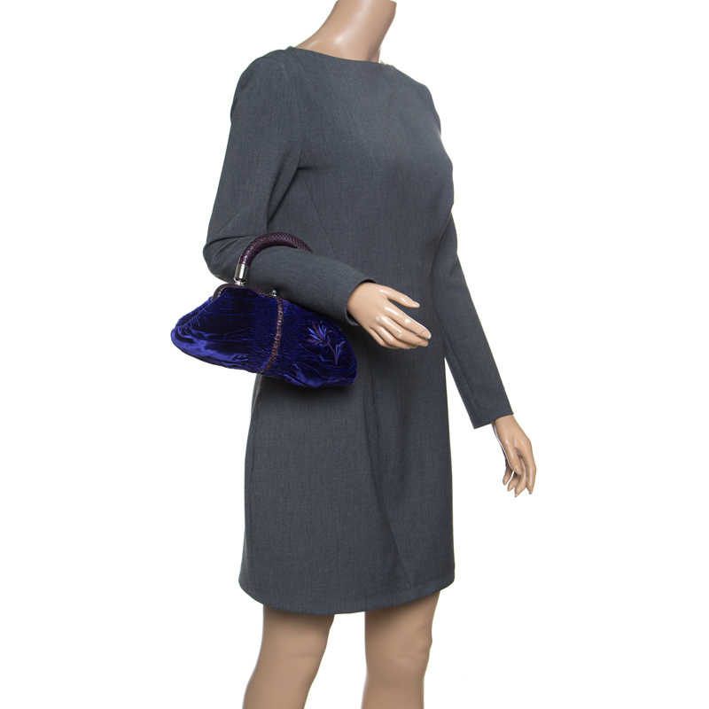 

Dior Indigo Blue/Lilac Velvet and Snakeskin Top Handle Bag