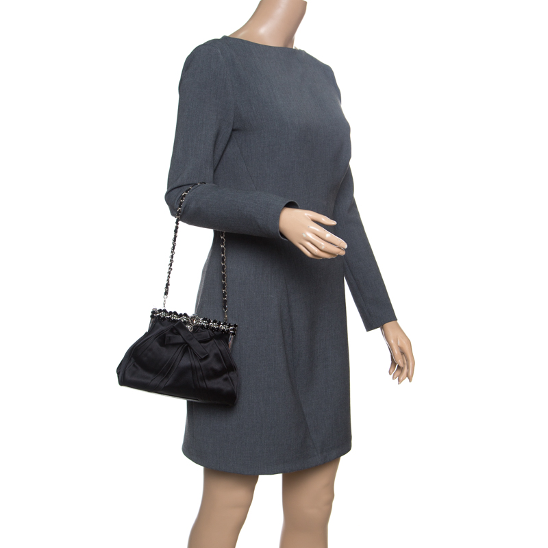

Dior Black Satin Jewel Frame Clutch
