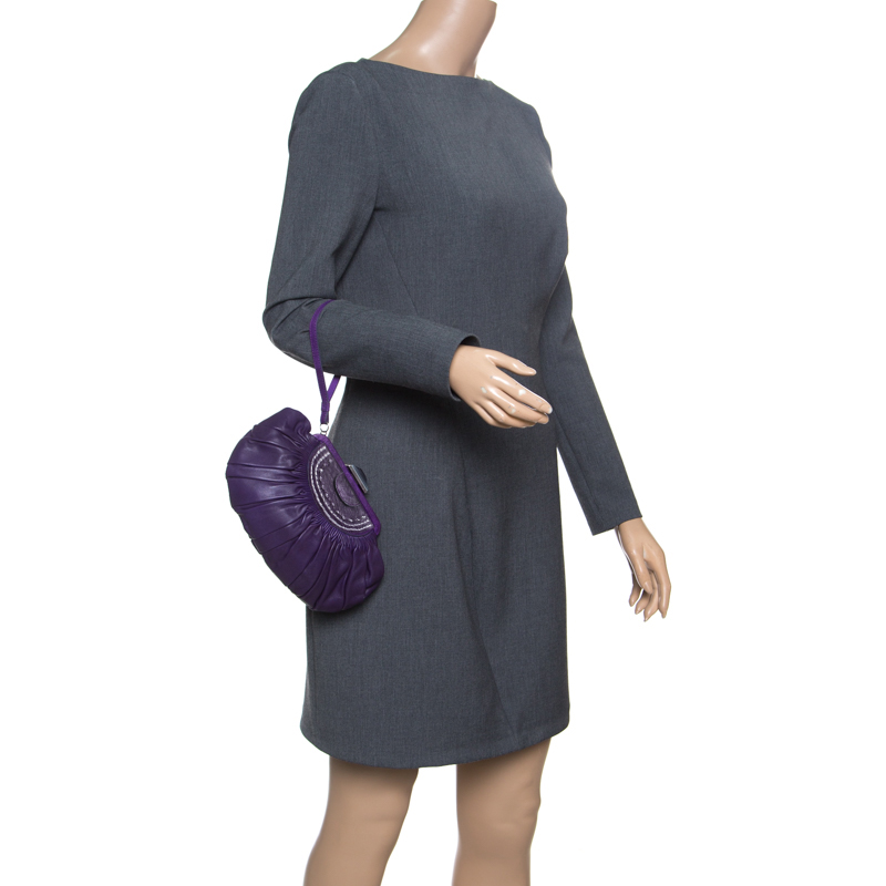 

Dior Purple Pleated Leather Frame Clutch