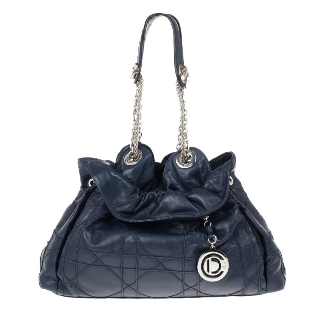 مملوكة مسبقًا Dior Navy Lambskin Leather Le 30 Cannage Tote