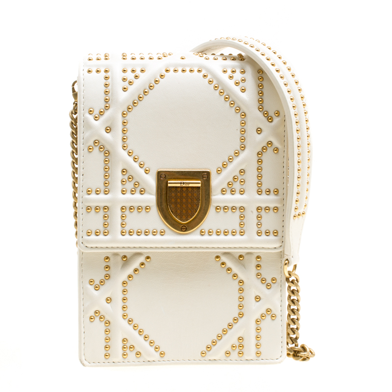 Dior Off White Leather Studded Diorama 