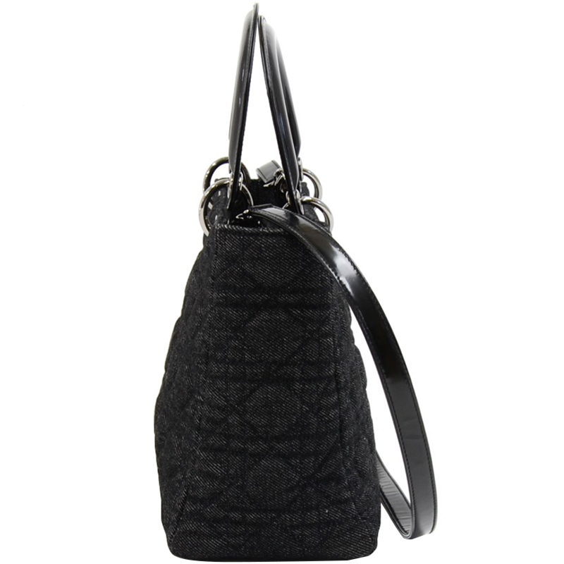 

Dior Black Cannage Quilted Denim  Lady Dior Tote
